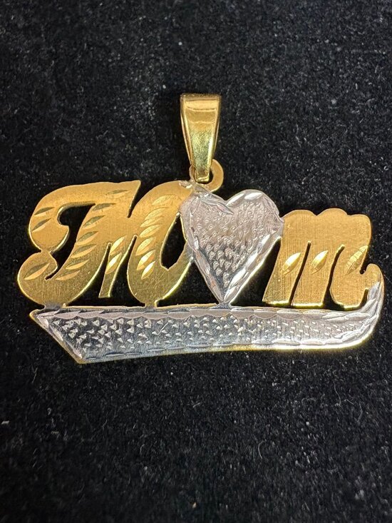 Jewelry - 18K Gold “Mom” Pendant – Two-Tone (Yellow & White Gold)